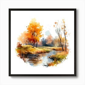 Watercolor Autumn Landscape 1 Art Print