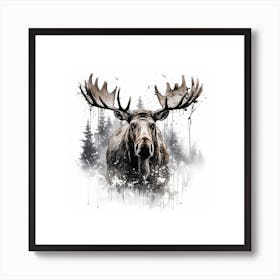 Moose Sketch With Ink Splash Effect 1 Art Print