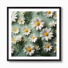 Daisies On Green Background 1 Art Print