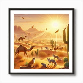 Desert Sunrise Wildlife 1 Art Print