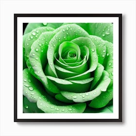 Green Rose With Water Droplets 1 Art Print