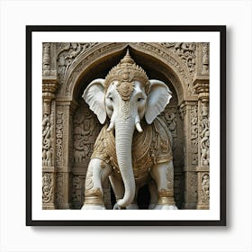 White Golden Elephant In Temple Art Print