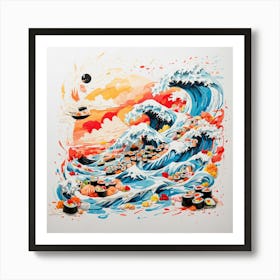 Great Wave with Sushi Food Art Art Print