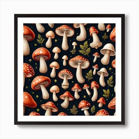 Seamless Pattern With Mushrooms 12 Art Print