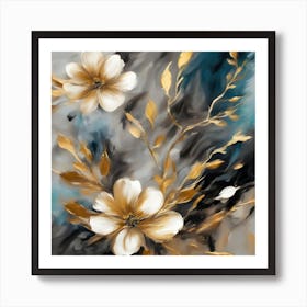 Gold And White Flowers 2 Art Print