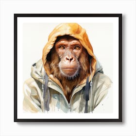 Watercolour Cartoon Proboscis Monkey In A Hoodie Art Print
