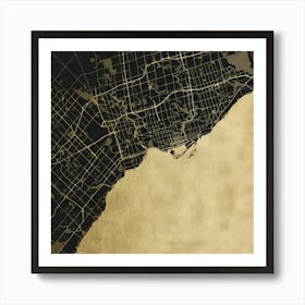 Toronto Street Map Black and Gold Art Print