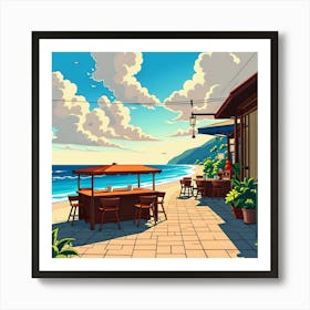 Restaurant On The Beach Art Print