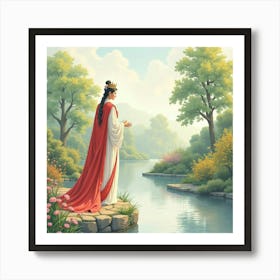 Elegant King In A Watercolor Tranquil Garden 1 Art Print