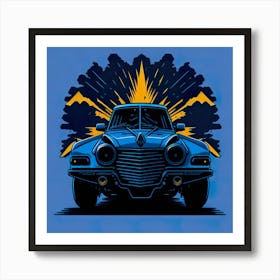 Car Blue Artwork Of Graphic Design Flat (129) Art Print