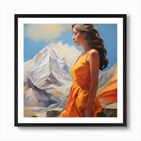 Woman In An Orange Dress Art Print
