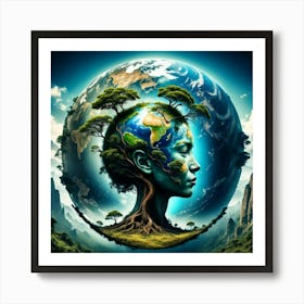 Earth In A Woman'S Head Art Print