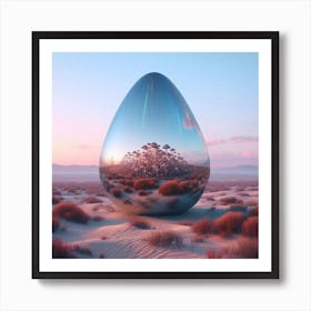 Mirrored Egg In The Desert Art Print