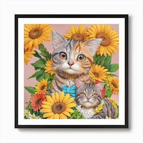 Sunflower Cats Art Print