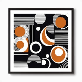 Retro Inspired Linocut Abstract Shapes Black And brown Minimal, 1129 Art Print