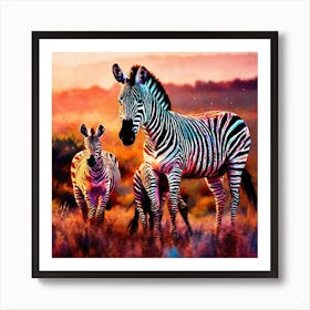 Herd of zebras Art Print