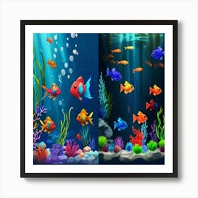 Grupo De Peceras Con Peces De Colores Variados Art Print