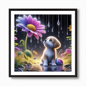 Puppy In The Rain Art Print