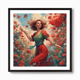 The beauty of a woman with red nature Art Print
