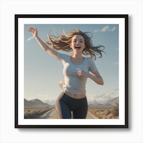 Girl Jogging In The Desert Art Print