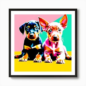 'Doberman Pinscher Pups', This Contemporary art brings POP Art and Flat Vector Art Together, Colorful Art, Animal Art, Home Decor, Kids Room Decor, Puppy Bank - 47th Art Print