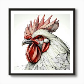 Rooster Head Line Color - Wild Bird Artwork 133 Art Print