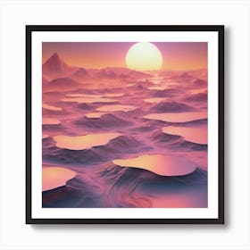 Sunset and Desert Dunes Landscape Art Print