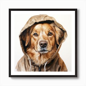 Watercolour Cartoon Dog In A Hoodie 2 Art Print