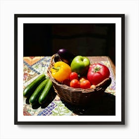 Basket Of Ripe Fresh Farm Harvest Overflowing With Assorted Vegetables And Fruits Vibrant Purple E Art Print