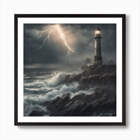 Lonely Lighthouse On A Rocky Coast Art Print