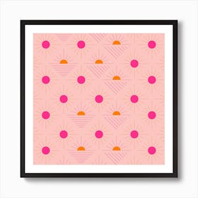 Geometric Pattern With Bright Pink And Orange Sunshine On Light Pink Square Art Print