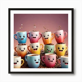 Happy Coffee Cups Art Print