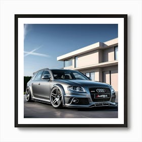 Image Of A Sleek Grey Audi RS4 In-front Of A Beautiful Modern House Art Print