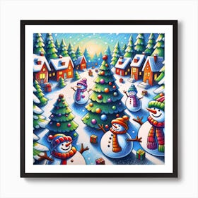 Super Kids Creativity: Joyful snowmen and pine trees Art Print