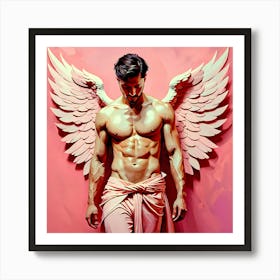 Male Angel On Pink Backdrop Art Print