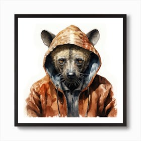 Watercolour Cartoon Hyena In A Hoodie 3 Art Print