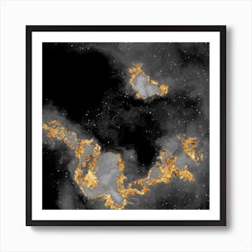 100 Nebulas in Space with Stars Abstract in Black and Gold n.089 Art Print