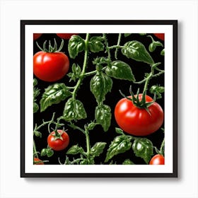 Tomato Vines On Black Background Art Print