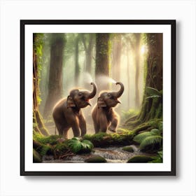 Two Baby Elephants in Jungle Art Print