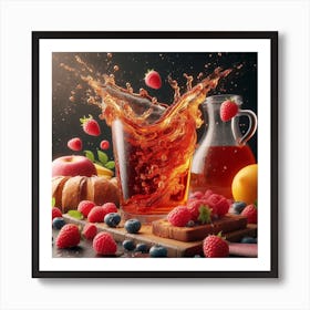 Fruit Juice Splash On Black Background Art Print