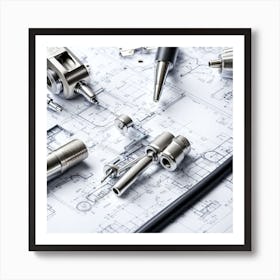 Engineering Tools On Blueprints Art Print