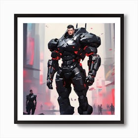 A Man With Black Armored Uniform, Futuristic, Giant Robot, Inspired By Krenz Cushart, Neoism, Kawacy, Wlop (2) Art Print