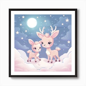 Cute Deer In The Night Sky Art Print