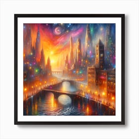 Cityscape At Night Art Print