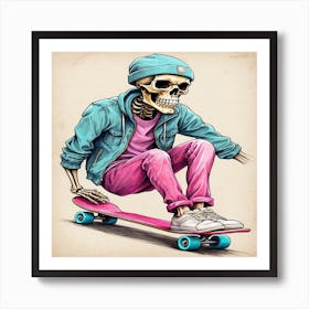 Skateboarder Skeleton Art Print