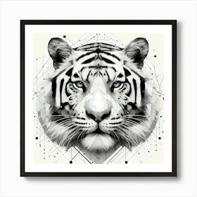 White Tiger Head - Abstract Line Art Illustration 185 Art Print