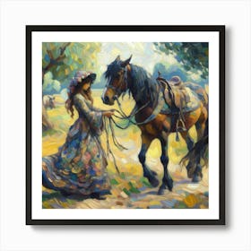 Lady And A Horse Art Print