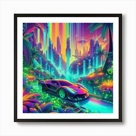 Futuristic Car in the jungle Art Print