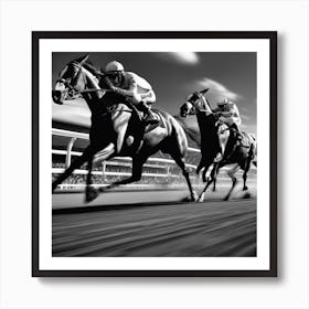 Black And White Horse Racing 1 Art Print