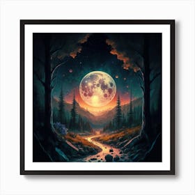 Full Moon In The Forest Art Print